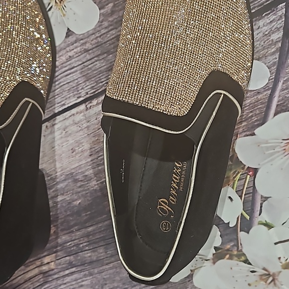 Parrazo Black Velvet & Gold Rhinestone Smoking Loafers With Gold Tip - Picture 6 of 7